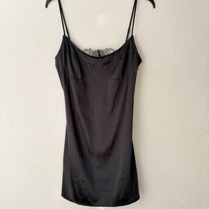 Victoria’s Secret Black Satin Cupped Lace Back Slip Dress Short Gown